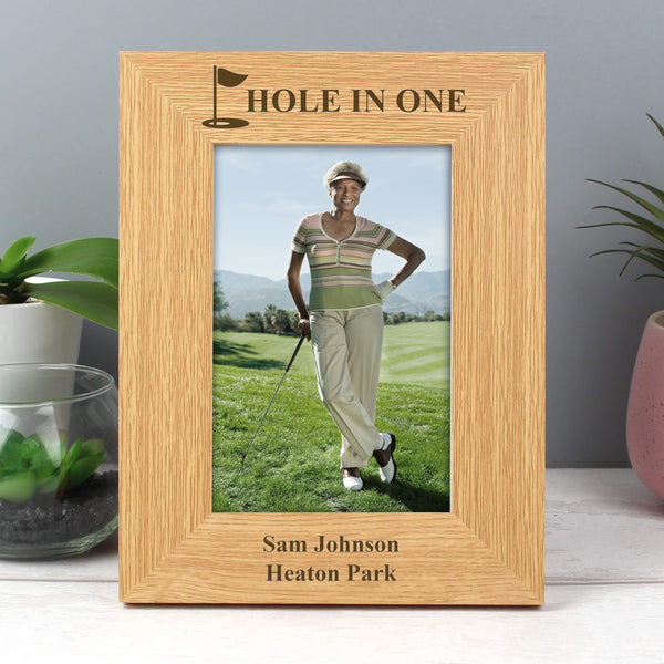 Buy Personalised Oak Finish 4x6 Golf Photo Frame at www.giftsfinder.co.uk