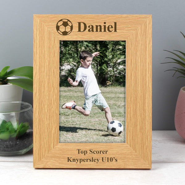 Buy Personalised Oak Finish 4x6 Football Photo Frame at www.giftsfinder.co.uk