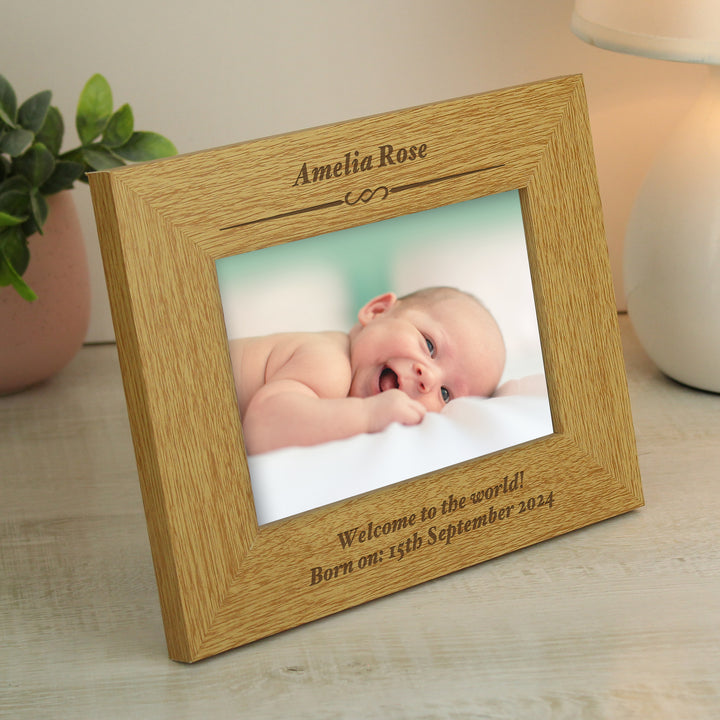 Buy Personalised Formal 6x4 Landscape Oak Finish Photo Frame available now at www.giftsfinder.co.uk