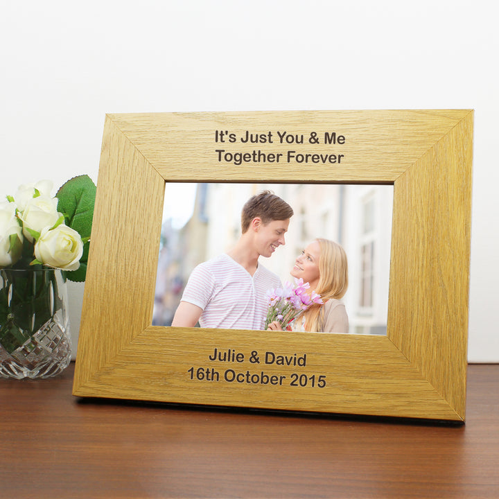 Buy Personalised Long Message 6x4 Landscape Oak Finish Photo Frame available now at www.giftsfinder.co.uk