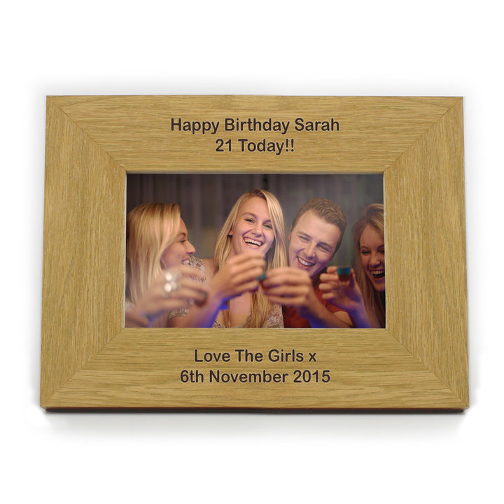 Buy Personalised Long Message 6x4 Landscape Oak Finish Photo Frame available now at www.giftsfinder.co.uk