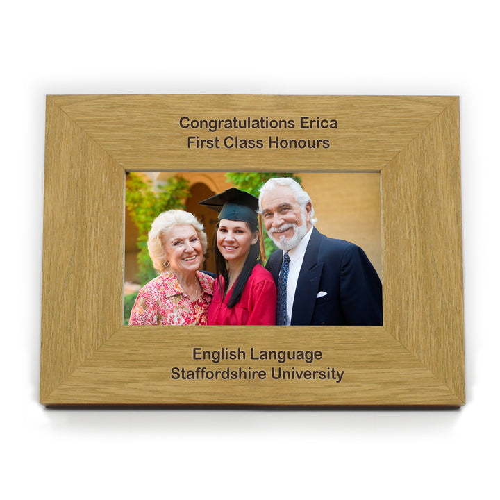 Buy Personalised Long Message 6x4 Landscape Oak Finish Photo Frame available now at www.giftsfinder.co.uk