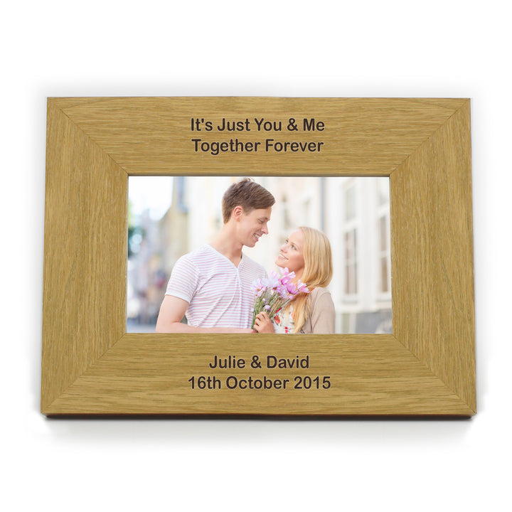 Buy Personalised Long Message 6x4 Landscape Oak Finish Photo Frame available now at www.giftsfinder.co.uk