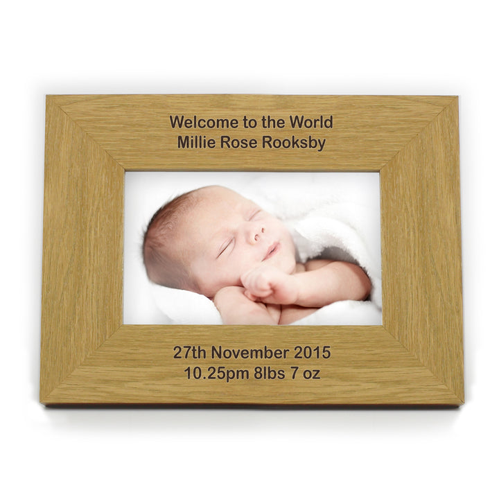 Buy Personalised Long Message 6x4 Landscape Oak Finish Photo Frame available now at www.giftsfinder.co.uk