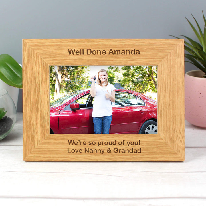 Personalised Short Message 6x4 Landscape Oak Finish Photo Frame in gift category Personalised Photo Frames