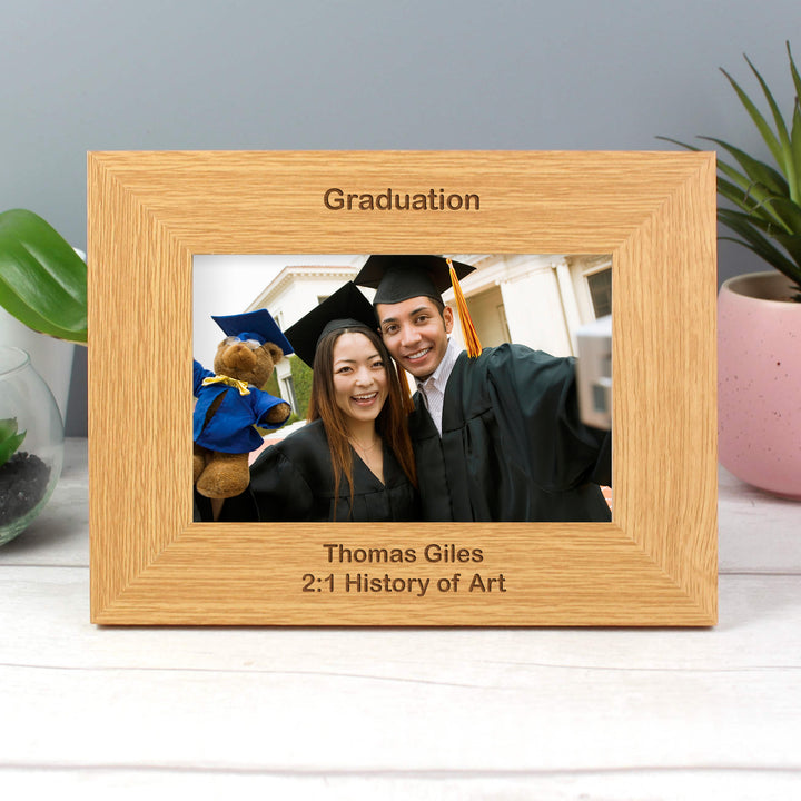 Personalised Short Message 6x4 Landscape Oak Finish Photo Frame in gift category Personalised Photo Frames