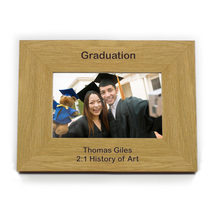 Personalised Short Message 6x4 Landscape Oak Finish Photo Frame in gift category Personalised Photo Frames