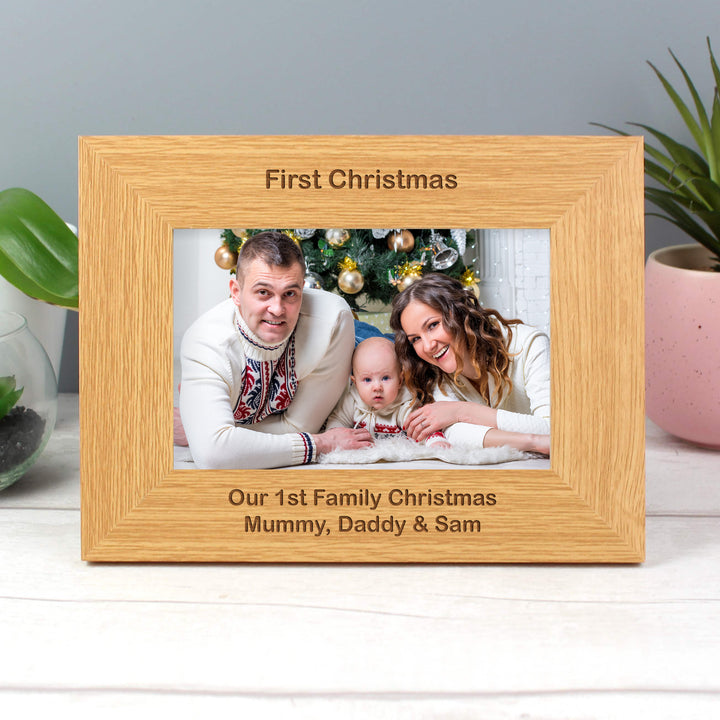 Personalised Short Message 6x4 Landscape Oak Finish Photo Frame in gift category Personalised Photo Frames