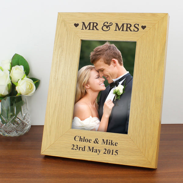 Buy Personalised Oak Finish 4x6 Mr & Mrs Photo Frame at www.giftsfinder.co.uk