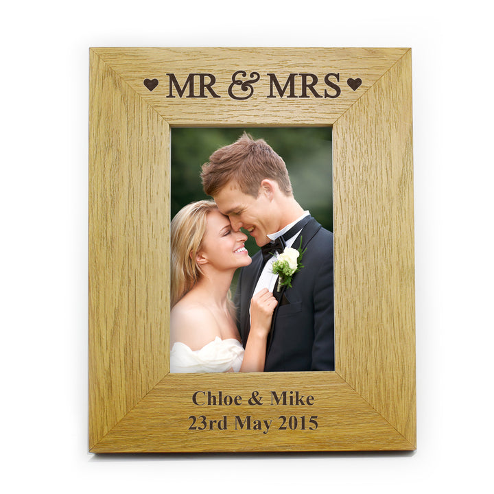 Personalised Oak Finish 4x6 Inch Mr & Mrs Photo Frame - part of the Gifts Finder Personalised Photo Frames collection