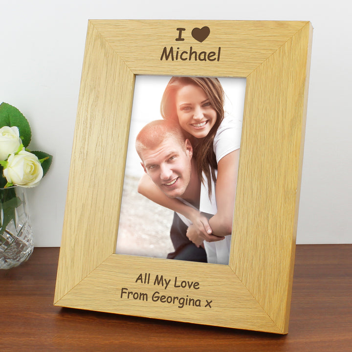 Buy Personalised I Heart 4x6 Oak Finish Photo Frame available now at www.giftsfinder.co.uk