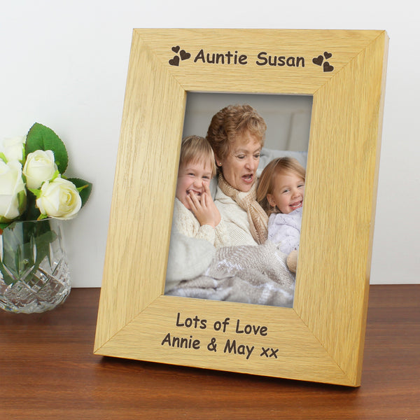 Buy Personalised Hearts 4x6 Oak Finish Photo Frame available now at www.giftsfinder.co.uk