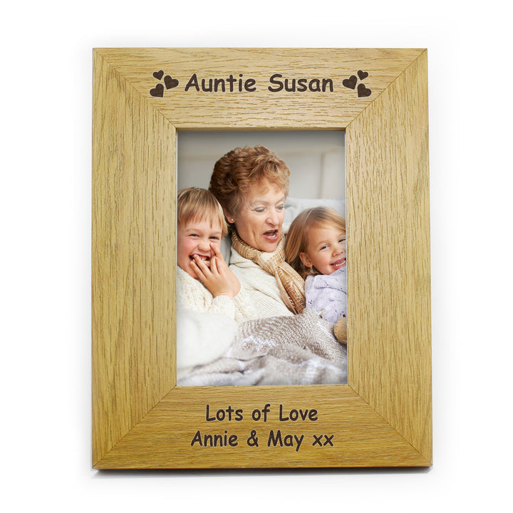 Buy Personalised Hearts 4x6 Oak Finish Photo Frame available now at www.giftsfinder.co.uk