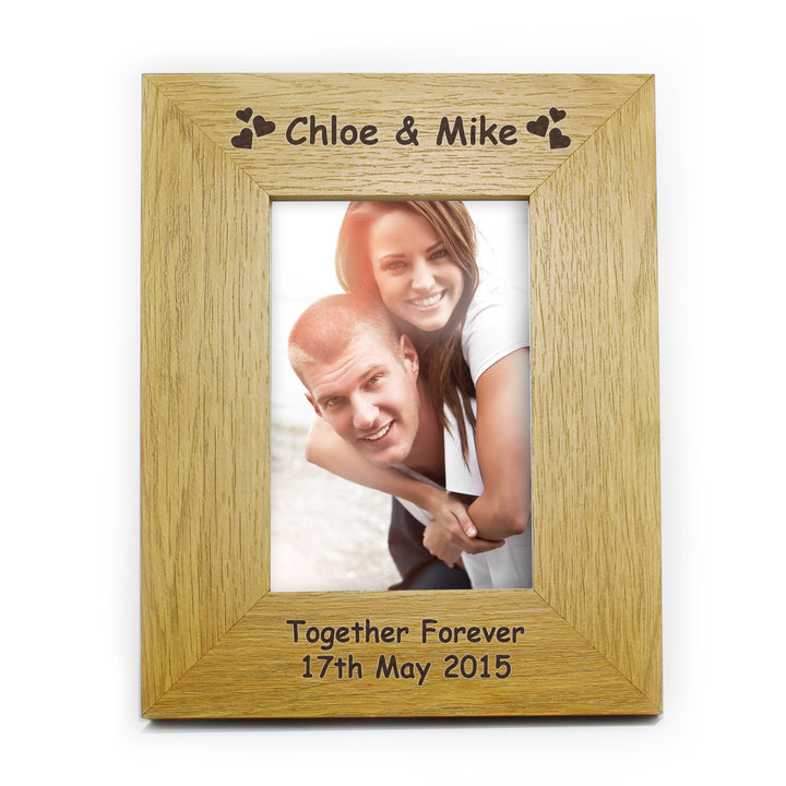 Buy Personalised Hearts 4x6 Oak Finish Photo Frame available now at www.giftsfinder.co.uk