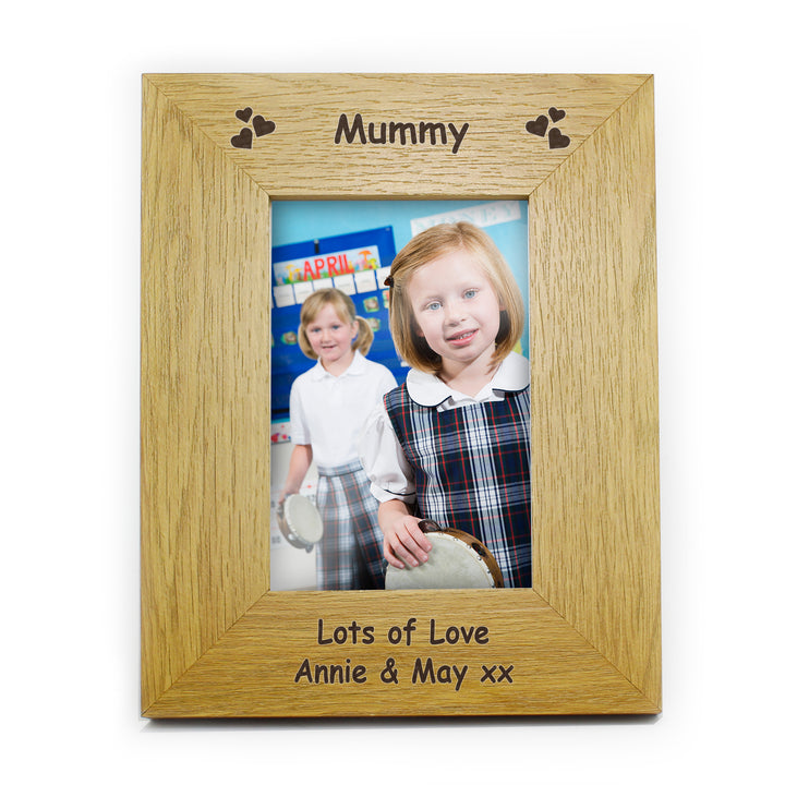 Buy Personalised Hearts 4x6 Oak Finish Photo Frame available now at www.giftsfinder.co.uk