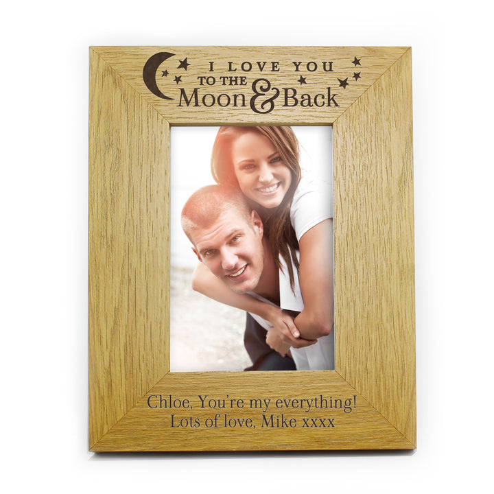 Buy Personalised 'To the Moon and Back' 4x6 Oak Finish Photo Frame available now at www.giftsfinder.co.uk