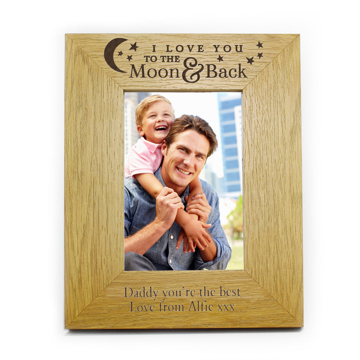 Buy Personalised 'To the Moon and Back' 4x6 Oak Finish Photo Frame available now at www.giftsfinder.co.uk