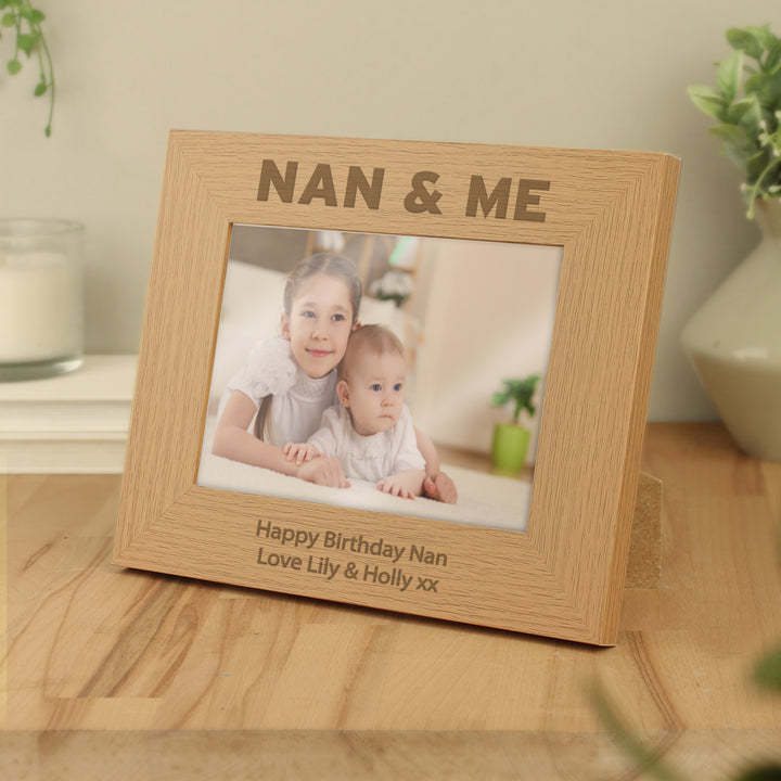 Personalised Nan & Me 7x5 Inch Landscape Wooden Photo Frame - part of the Gifts Finder Personalised Photo Frames collection