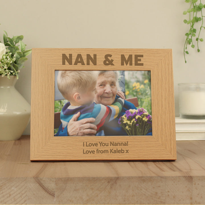 Personalised Nan & Me 7x5 Inch Landscape Wooden Photo Frame - part of the Gifts Finder Personalised Photo Frames collection