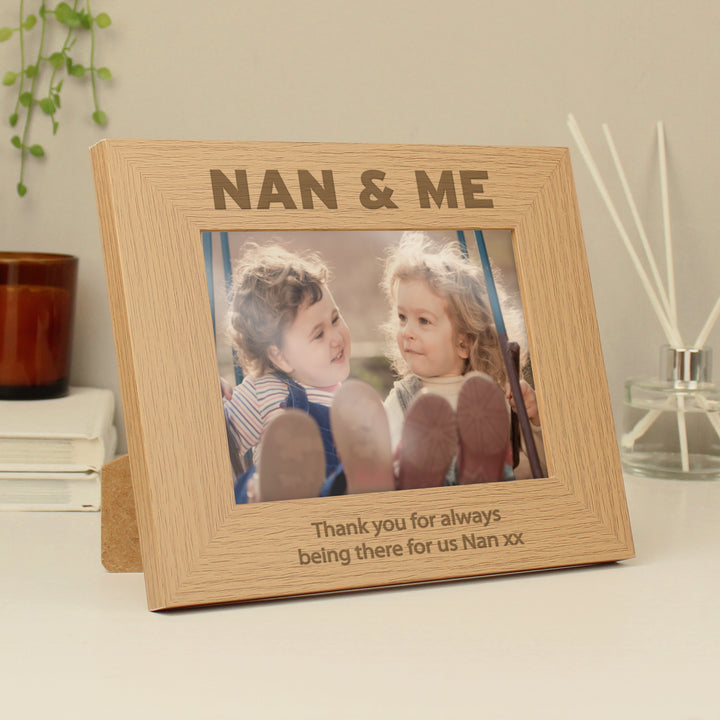 Personalised Nan & Me 7x5 Inch Landscape Wooden Photo Frame - part of the Gifts Finder Personalised Photo Frames collection