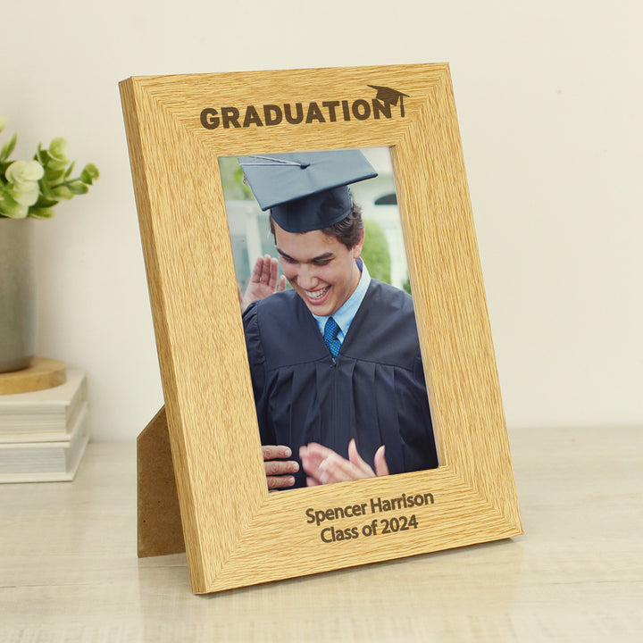 Personalised Graduation 4x6 Inch Oak Finish Photo Frame - part of the Gifts Finder Personalised Photo Frames collection