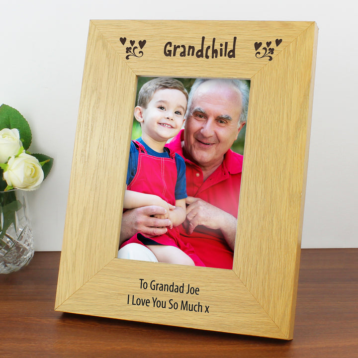 Buy Personalised Oak Finish 4x6 Grandchild Photo Frame at www.giftsfinder.co.uk