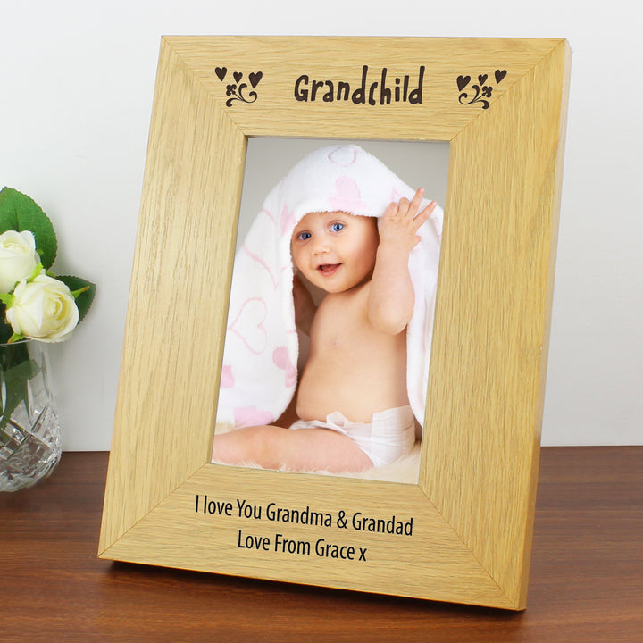 Buy Personalised Oak Finish 4x6 Grandchild Photo Frame at www.giftsfinder.co.uk