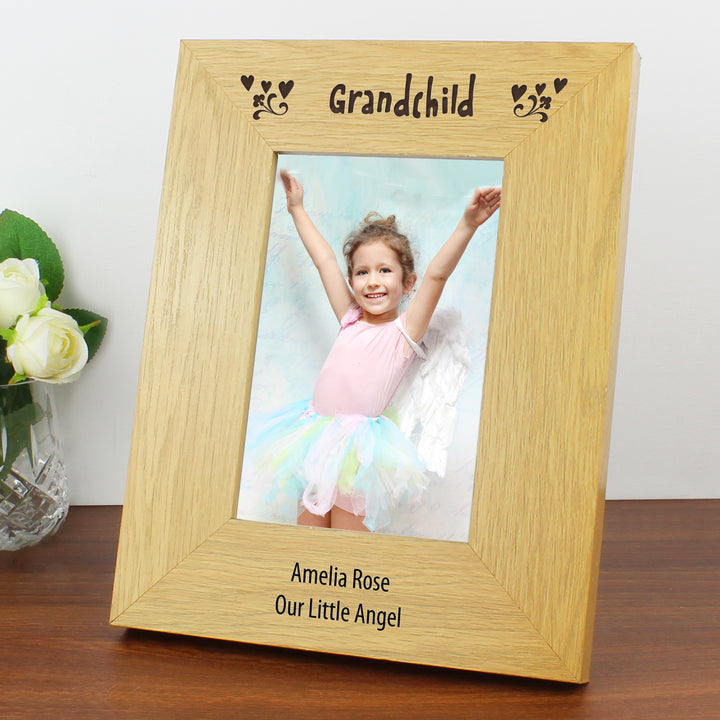 Buy Personalised Oak Finish 4x6 Grandchild Photo Frame at www.giftsfinder.co.uk