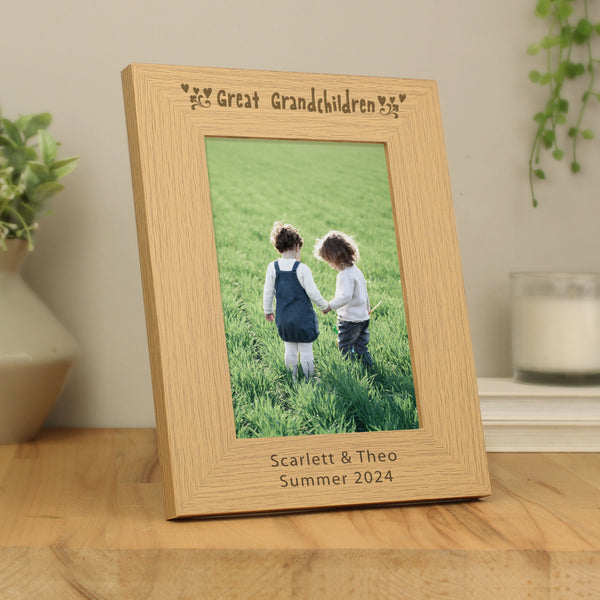 Buy Personalised Great Grandchilden 5x7 Wooden Photo Frame at www.giftsfinder.co.uk