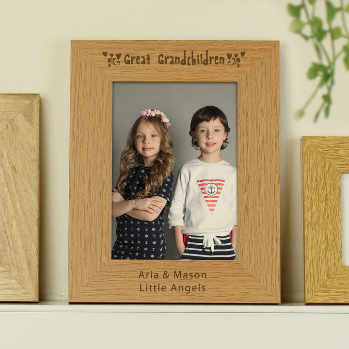 Buy Personalised Great Grandchilden 5x7 Wooden Photo Frame at www.giftsfinder.co.uk