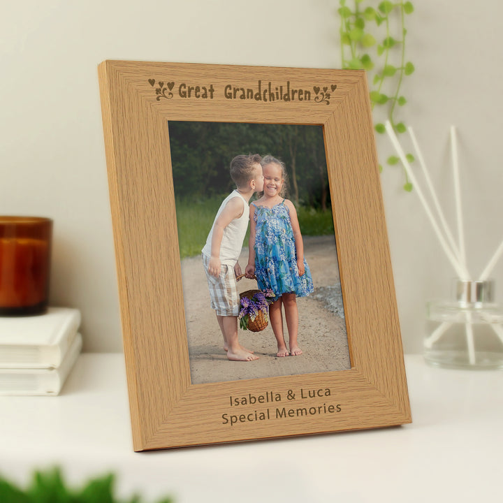 Buy Personalised Great Grandchilden 5x7 Wooden Photo Frame at www.giftsfinder.co.uk