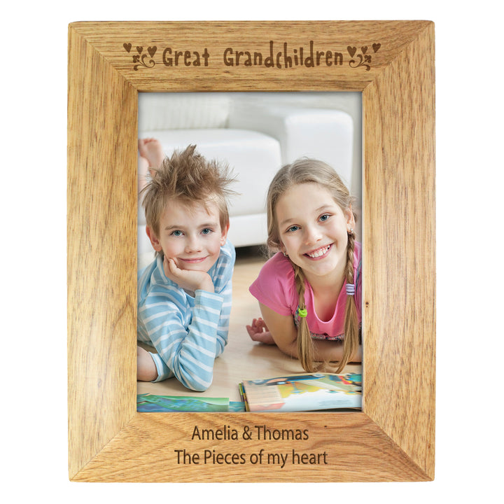 Buy Personalised Great Grandchilden 5x7 Wooden Photo Frame at www.giftsfinder.co.uk