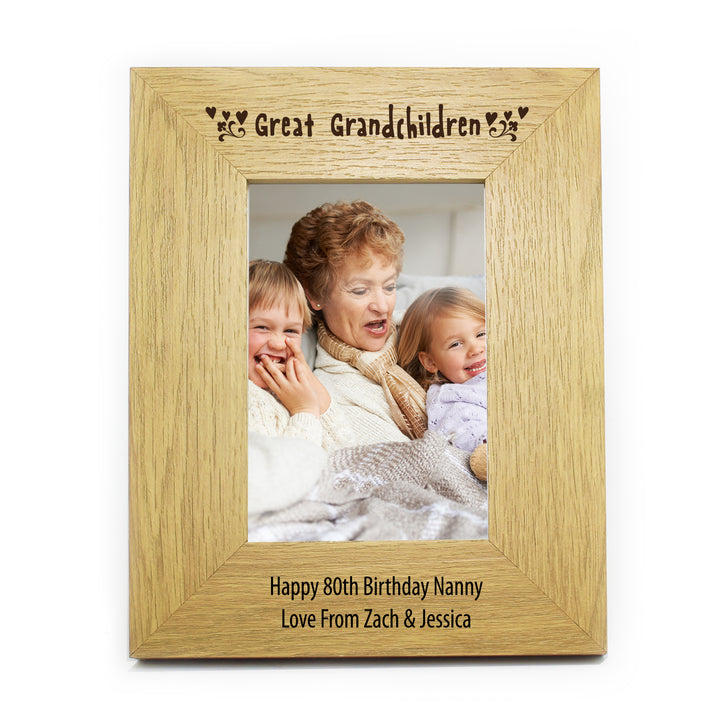 Buy Personalised Great Grandchildren 4x6 Oak Finish Photo Frame at www.giftsfinder.co.uk