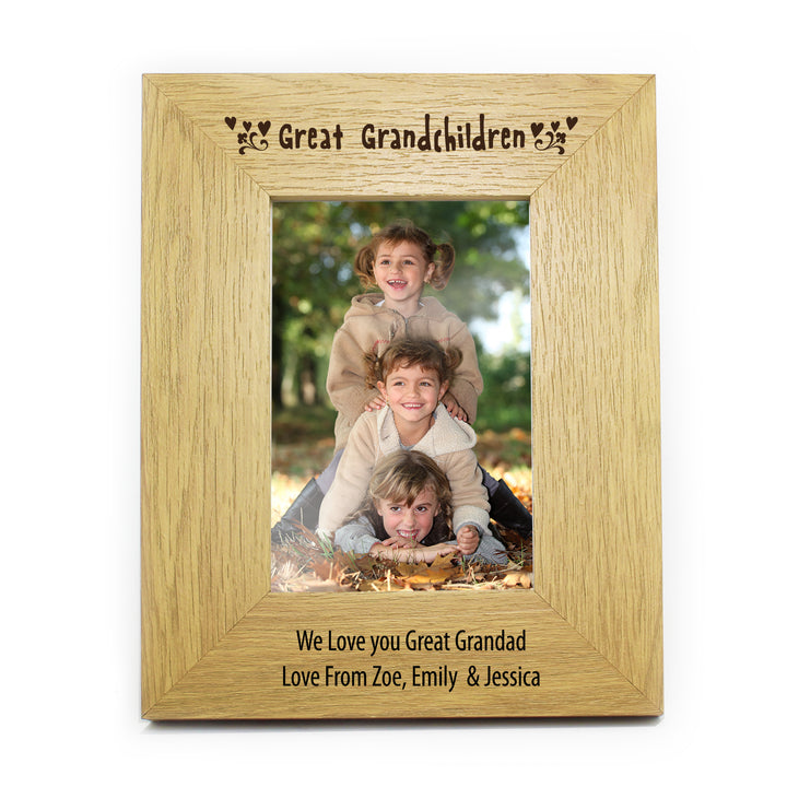 Buy Personalised Great Grandchildren 4x6 Oak Finish Photo Frame at www.giftsfinder.co.uk