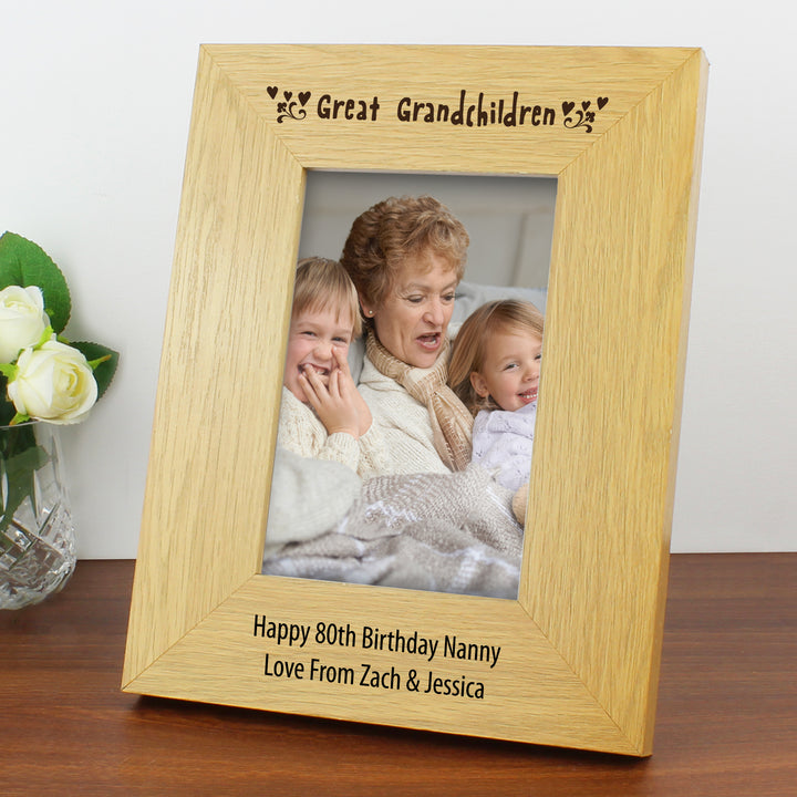 Buy Personalised Great Grandchildren 4x6 Oak Finish Photo Frame at www.giftsfinder.co.uk