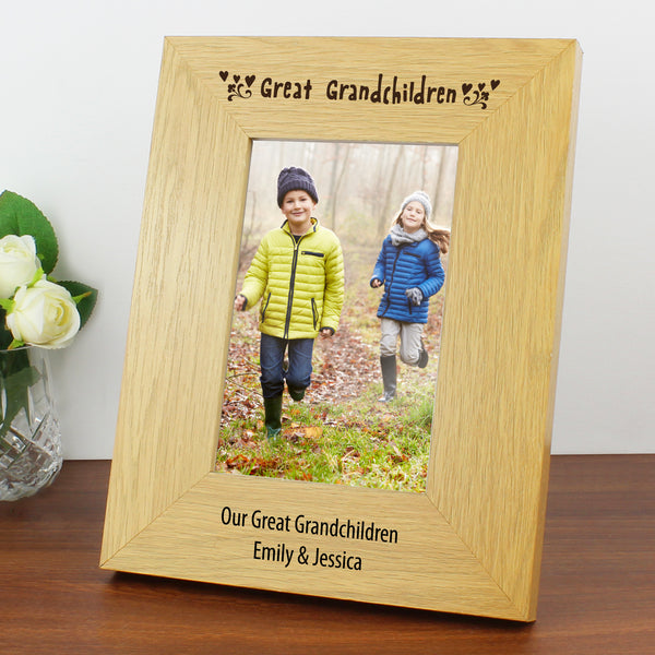 Buy Personalised Great Grandchildren 4x6 Oak Finish Photo Frame at www.giftsfinder.co.uk