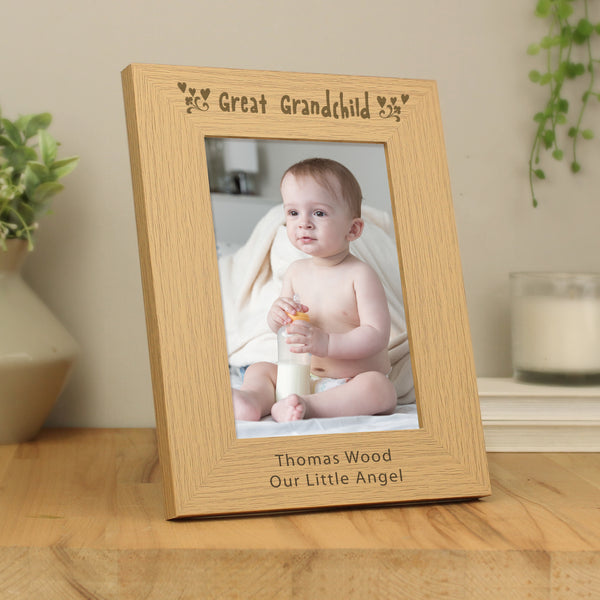 Buy Personalised Great Grandchild 5x7 Wooden Photo Frame at www.giftsfinder.co.uk