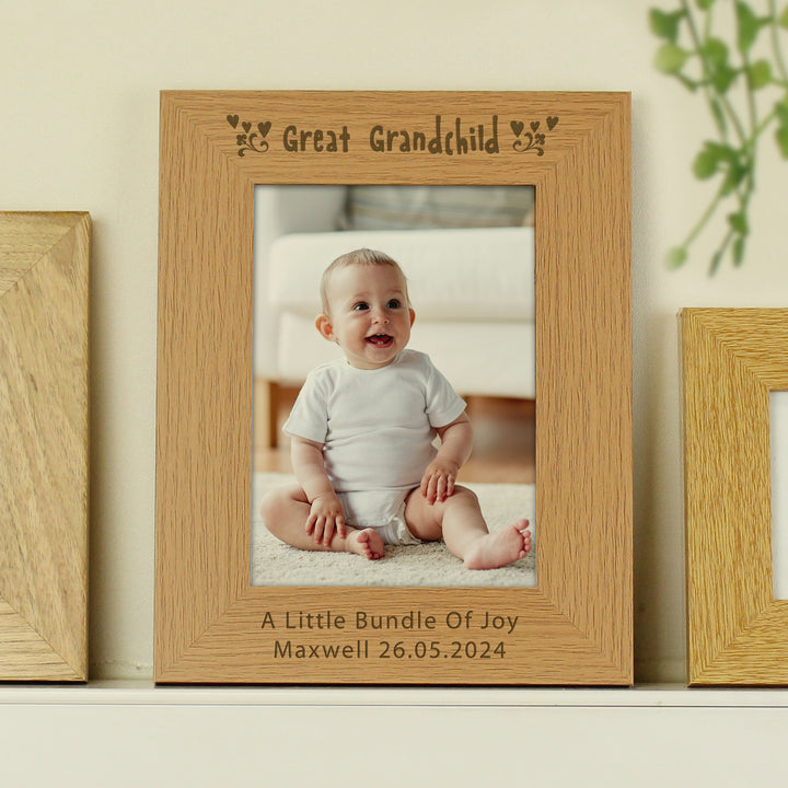 Buy Personalised Great Grandchild 5x7 Wooden Photo Frame at www.giftsfinder.co.uk