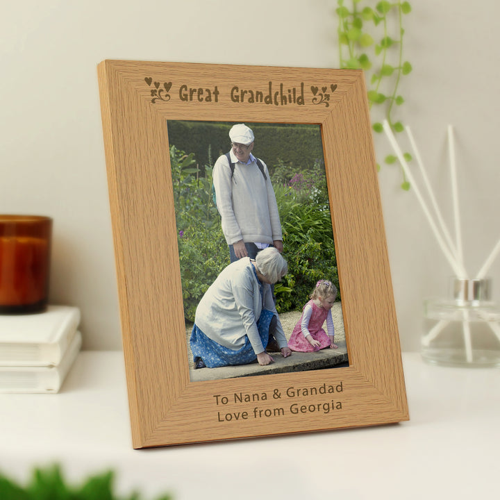 Buy Personalised Great Grandchild 5x7 Wooden Photo Frame at www.giftsfinder.co.uk