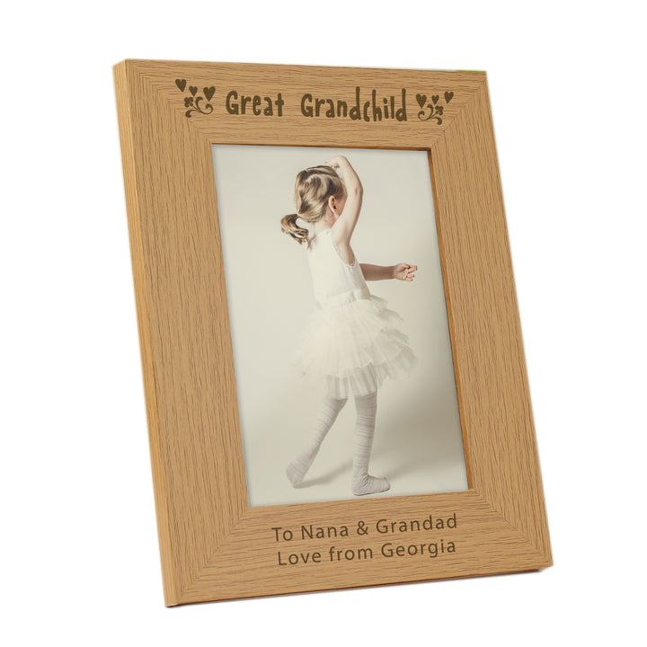 Buy Personalised Great Grandchild 5x7 Wooden Photo Frame at www.giftsfinder.co.uk