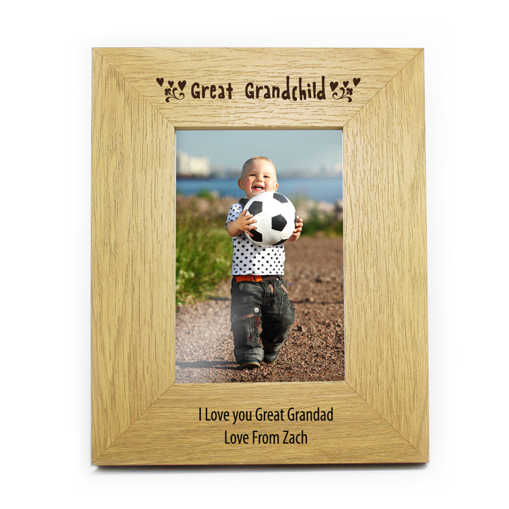 Buy Personalised Oak Finish 4x6 Great Grandchild Photo Frame at www.giftsfinder.co.uk