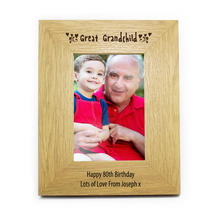 Buy Personalised Oak Finish 4x6 Great Grandchild Photo Frame at www.giftsfinder.co.uk