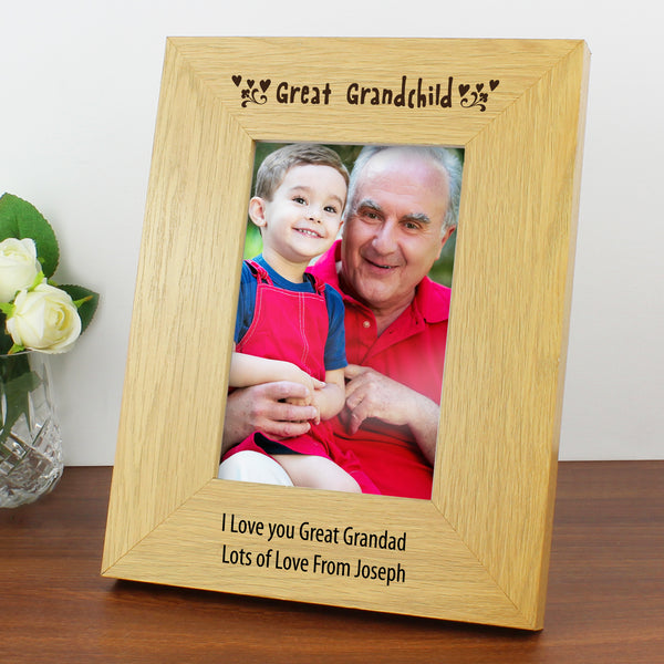 Buy Personalised Oak Finish 4x6 Great Grandchild Photo Frame at www.giftsfinder.co.uk