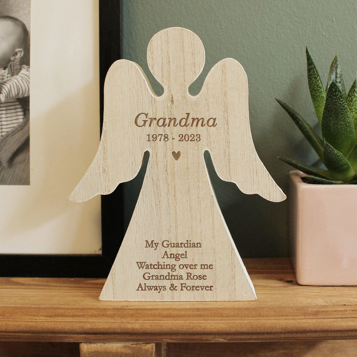 Buy Personalised Rustic Wooden Angel Decoration at www.giftsfinder.co.uk