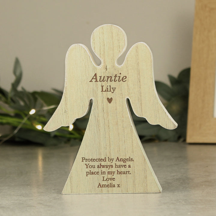 Buy Personalised Rustic Wooden Angel Decoration at www.giftsfinder.co.uk