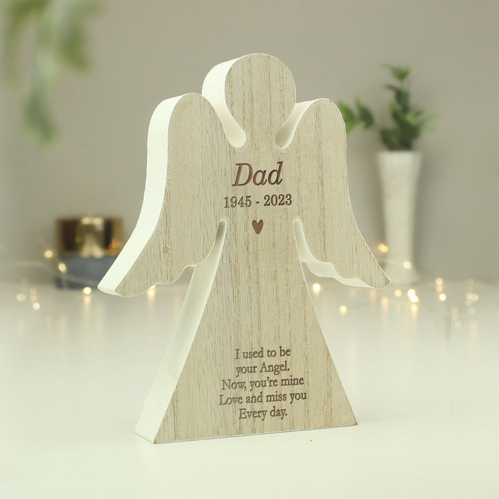 Buy Personalised Rustic Wooden Angel Decoration at www.giftsfinder.co.uk