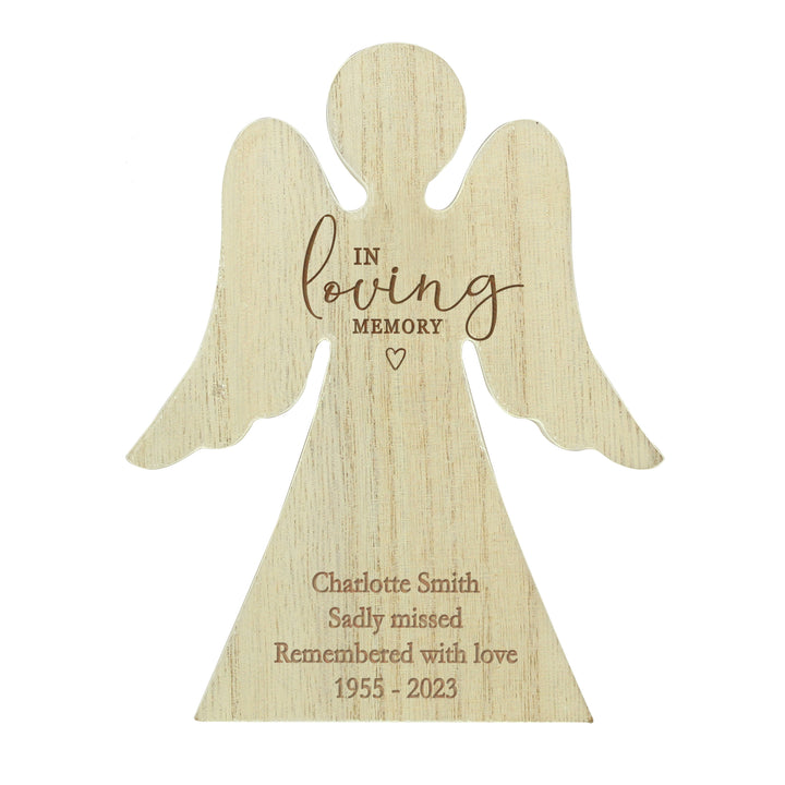 Buy Personalised In Loving Memory Rustic Wooden Angel Decoration at www.giftsfinder.co.uk