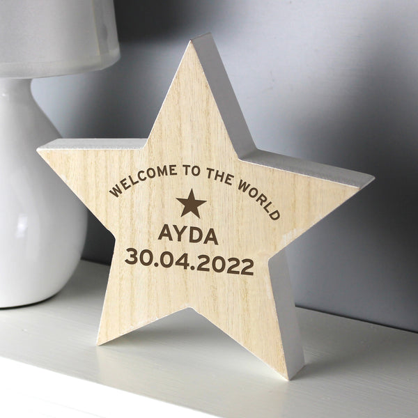 Buy Personalised Rustic Wooden Star Decoration at www.giftsfinder.co.uk