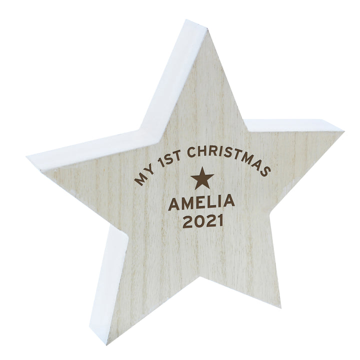 Buy Personalised Rustic Wooden Star Decoration at www.giftsfinder.co.uk