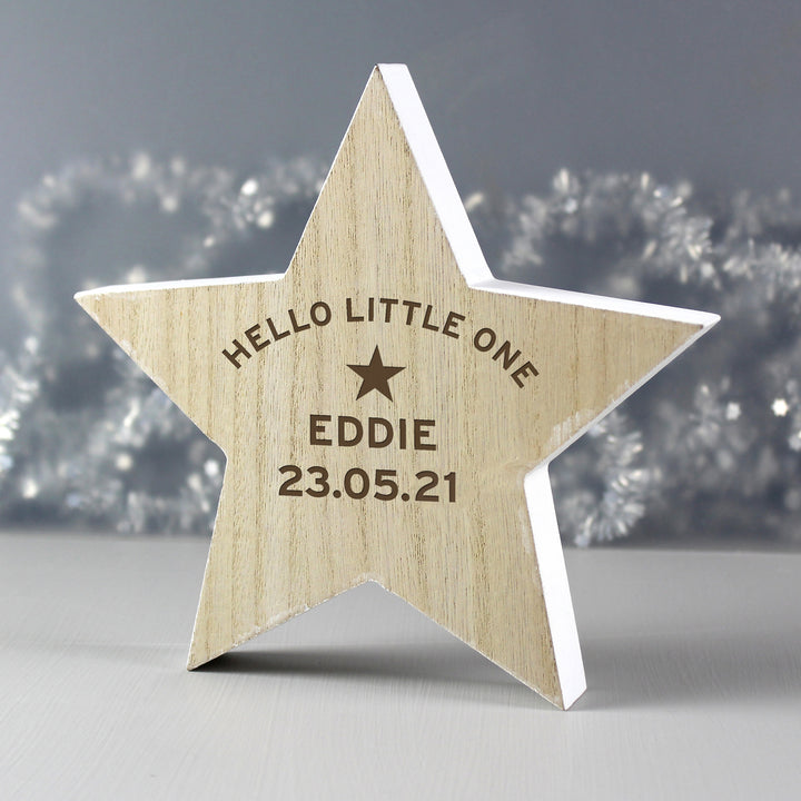 Buy Personalised Rustic Wooden Star Decoration at www.giftsfinder.co.uk